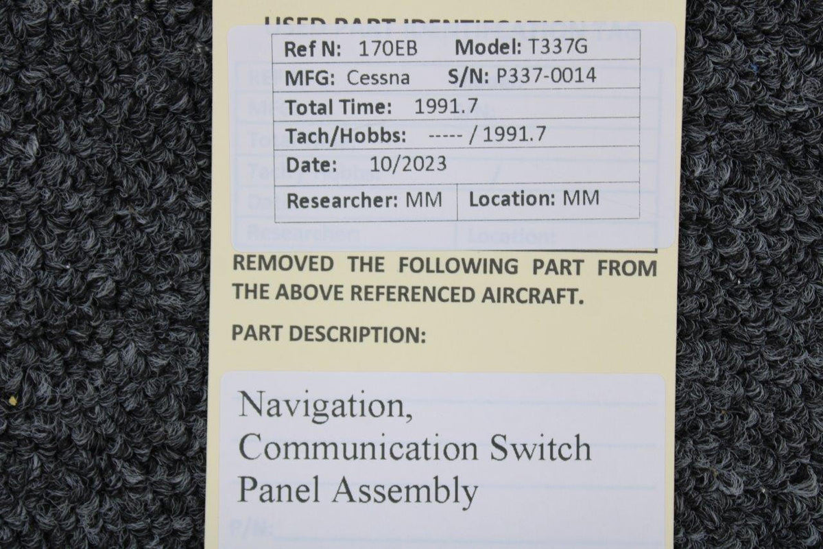 Cessna Aircraft Parts Cessna T337G Navigation, Communication Switch Panel Assembly