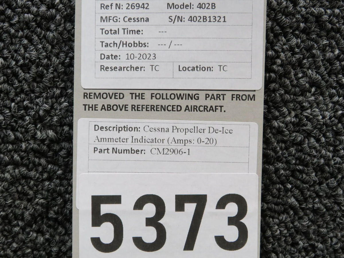 Cessna Aircraft Parts CM2906-1 Cessna Propeller De-Ice Ammeter Indicator (Volts: 0-20)
