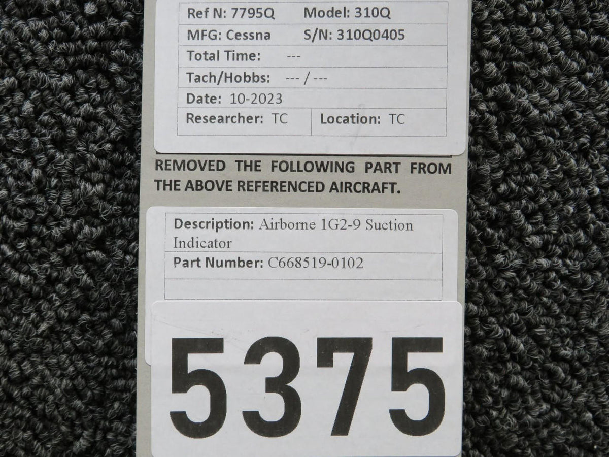 Airborne 1G2-9 (Alt: C668519-0102) Airborne Suction Indicator