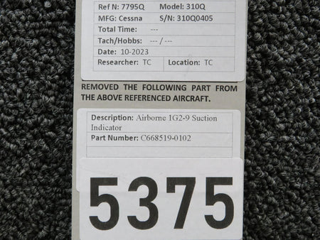 Airborne 1G2-9 (Alt: C668519-0102) Airborne Suction Indicator