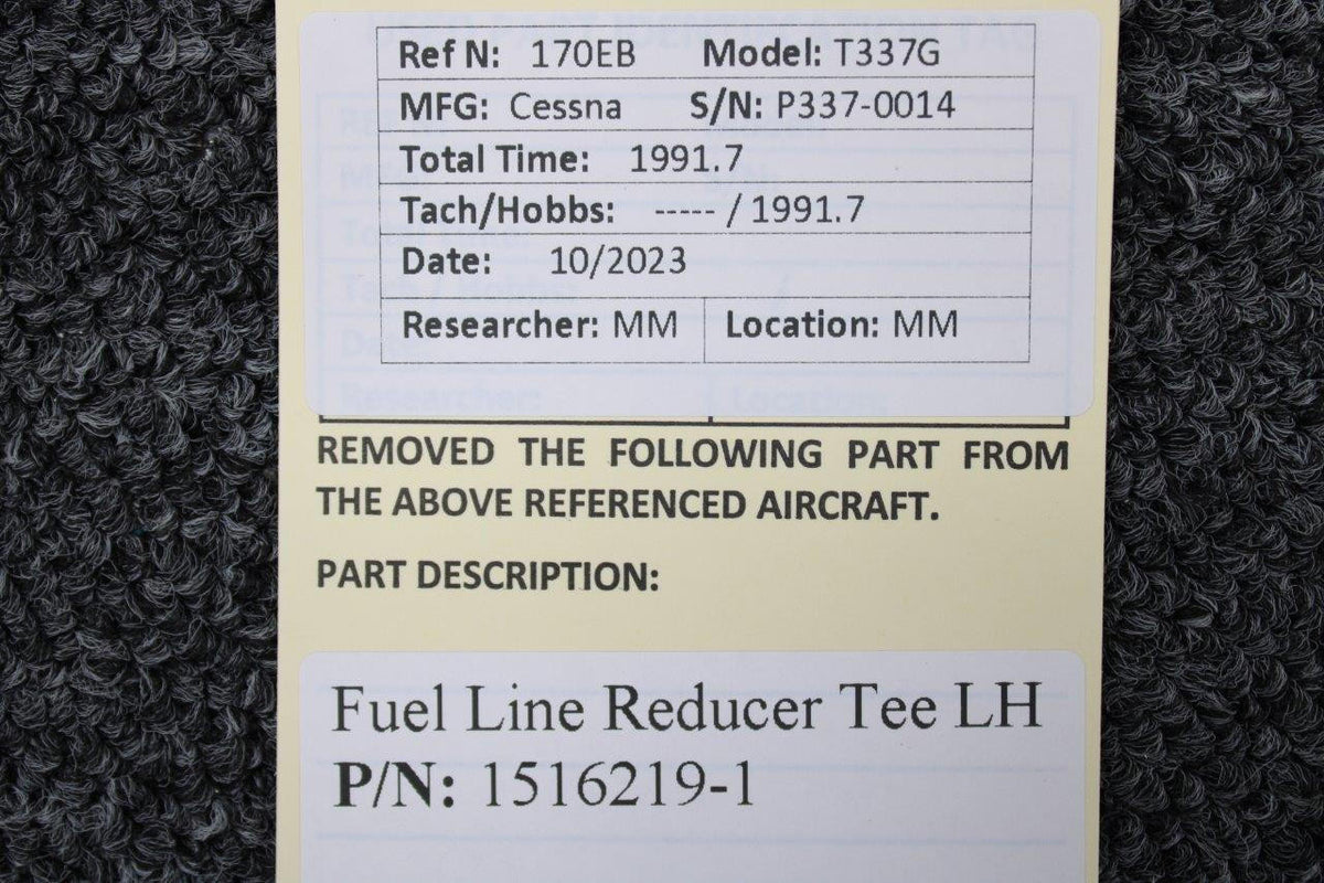 Cessna Aircraft Parts 1516219-1 Cessna T337G Fuel Line Reducer Tee LH