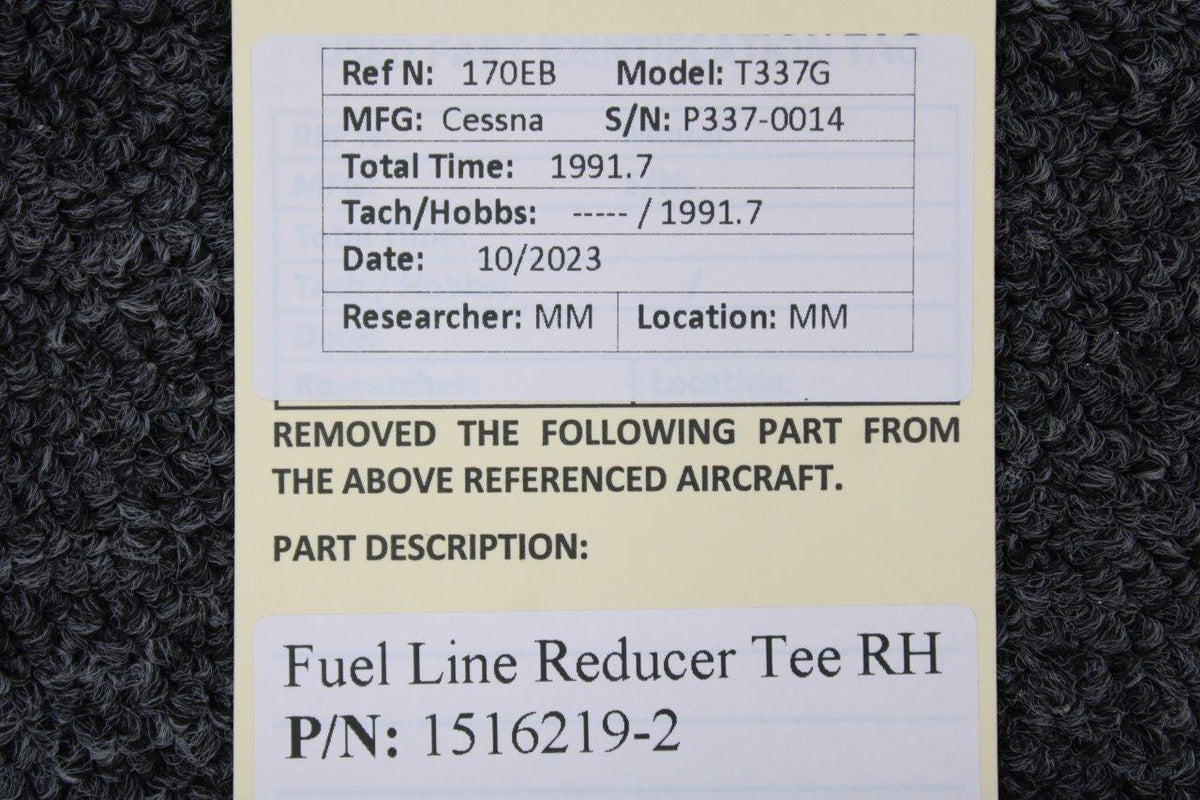 Cessna Aircraft Parts 1516219-2 Cessna T337G Fuel Line Reducer Tee RH