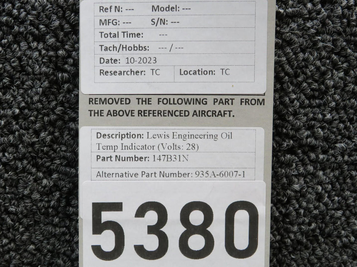 Lewis 147B31N (Alt: 935A-6007-1) Lewis Engineering Oil Temp Indicator (Volts: 28)