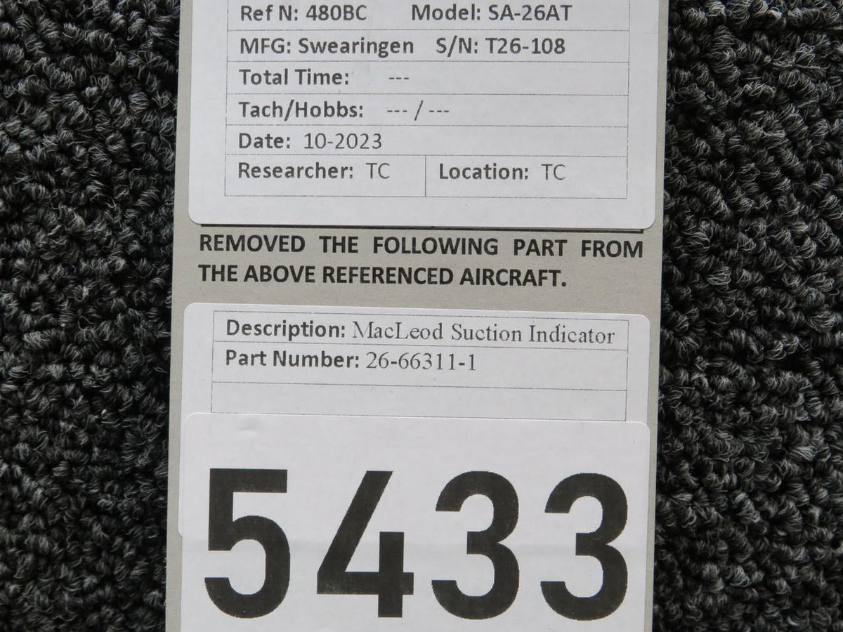 Swearingen 26-66311-1 Swearingen Aviation Fuel Flow Indicator (0-500 lbs per hour)