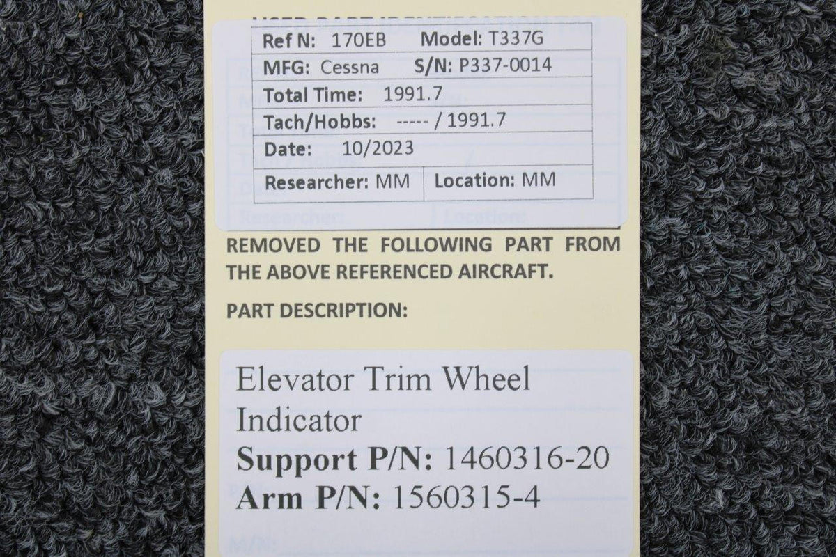 Cessna Aircraft Parts 1460316-20, 1560315-4 Cessna T337G Elevator Trim Wheel Indicator