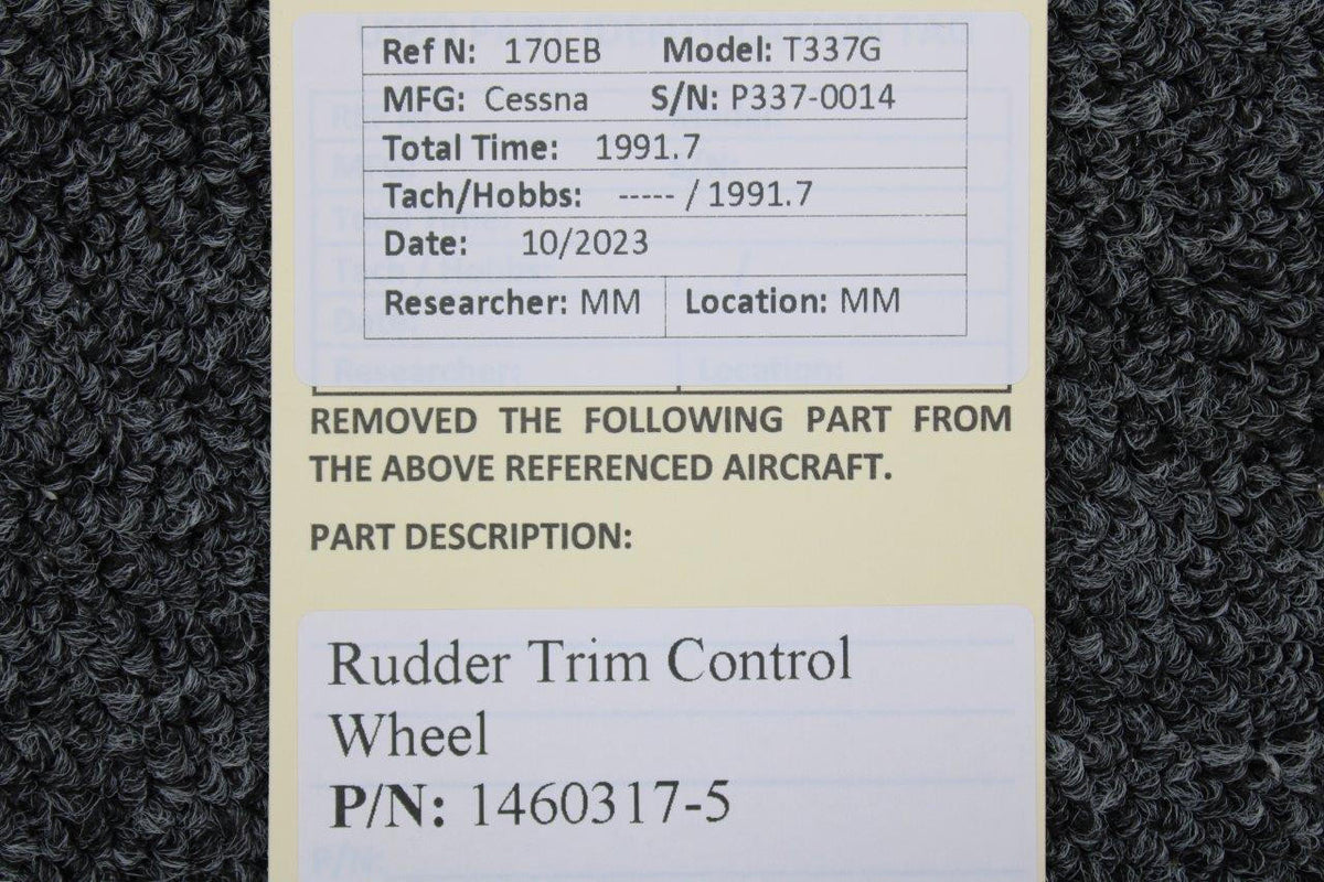 Cessna Aircraft Parts 1460317-5 Cessna T337G Rudder Trim Control Wheel