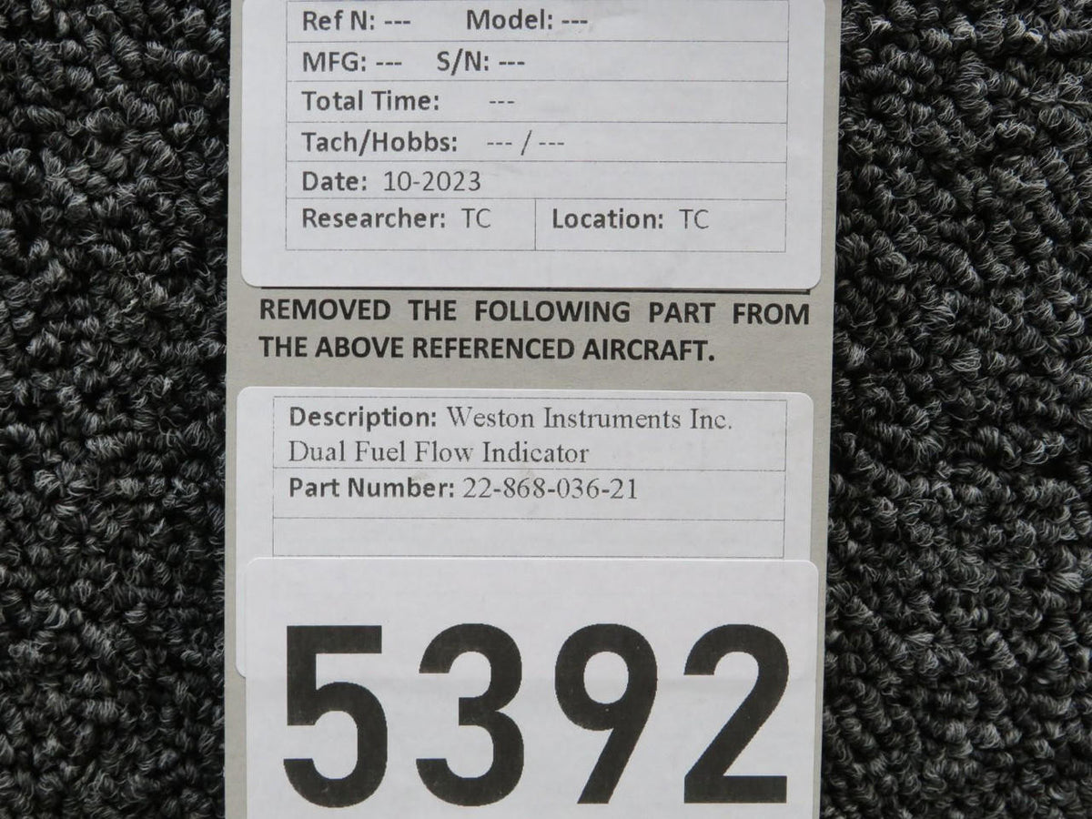 Weston 22-868-036-21 Weston Instruments Inc. Dual Fuel Flow Indicator