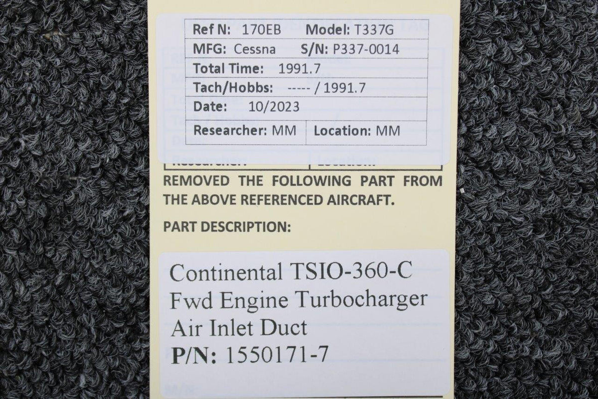 Continental Motors  1550171-7 Continental TSIO-360-C Forward Engine Turbocharger Air Inlet Duct
