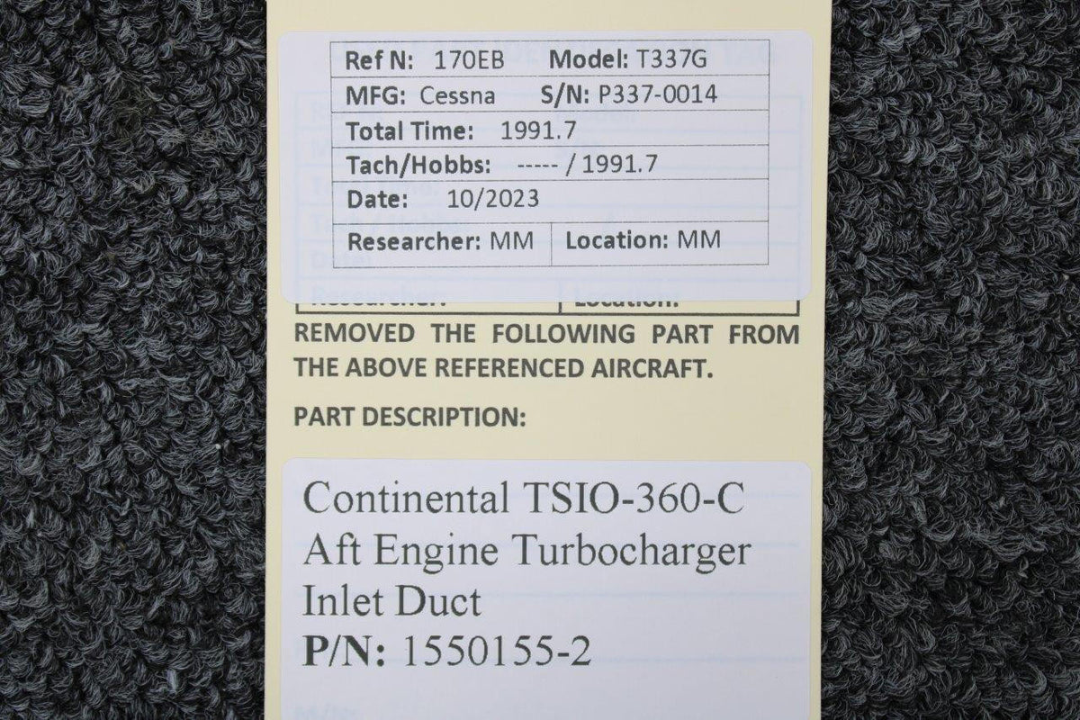 Continental Motors  1550155-2 Continental TSIO-360-C Aft Engine Turbocharger Inlet Duct