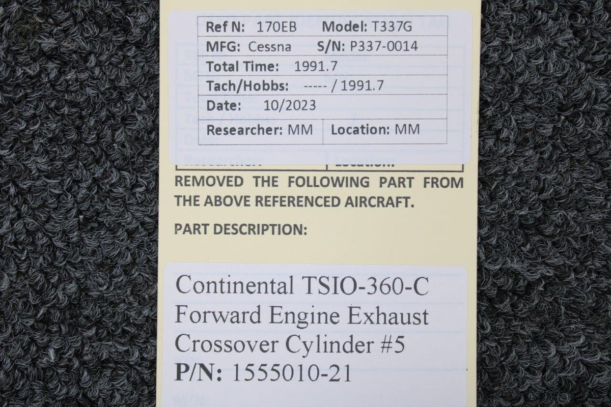 Continental Motors  1555010-21 Continental TSIO-360-C Forward Engine Exhaust Crossover Cylinder #5