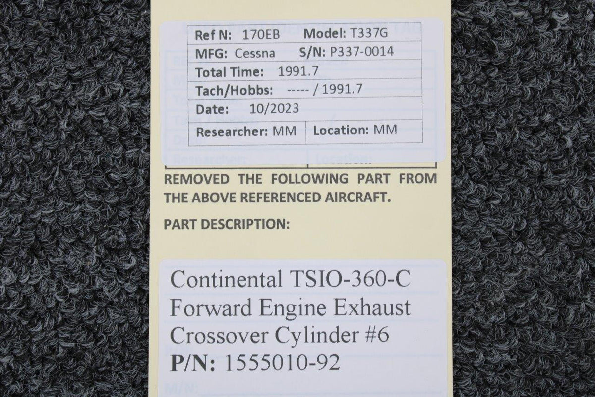 Continental Motors  1555010-92 Continental TSIO-360-C Forward Engine Exhaust Crossover Cylinder #6
