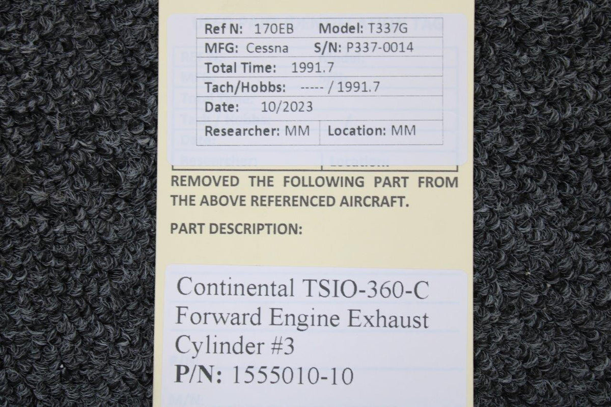 Continental Motors  1555010-10 Continental TSIO-360-C Forward Engine Exhaust Cylinder #3