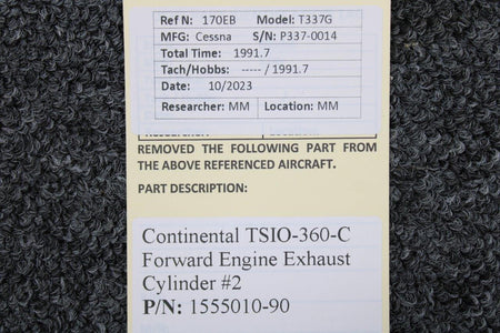 Continental Motors  1555010-90 Continental TSIO-360-C Forward Engine Exhaust Cylinder #2