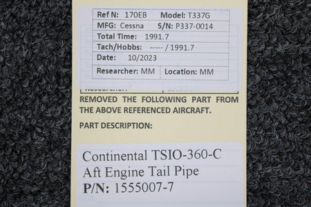 Continental Motors  1555007-7 Continental TSIO-360-C Aft Engine Tail Pipe