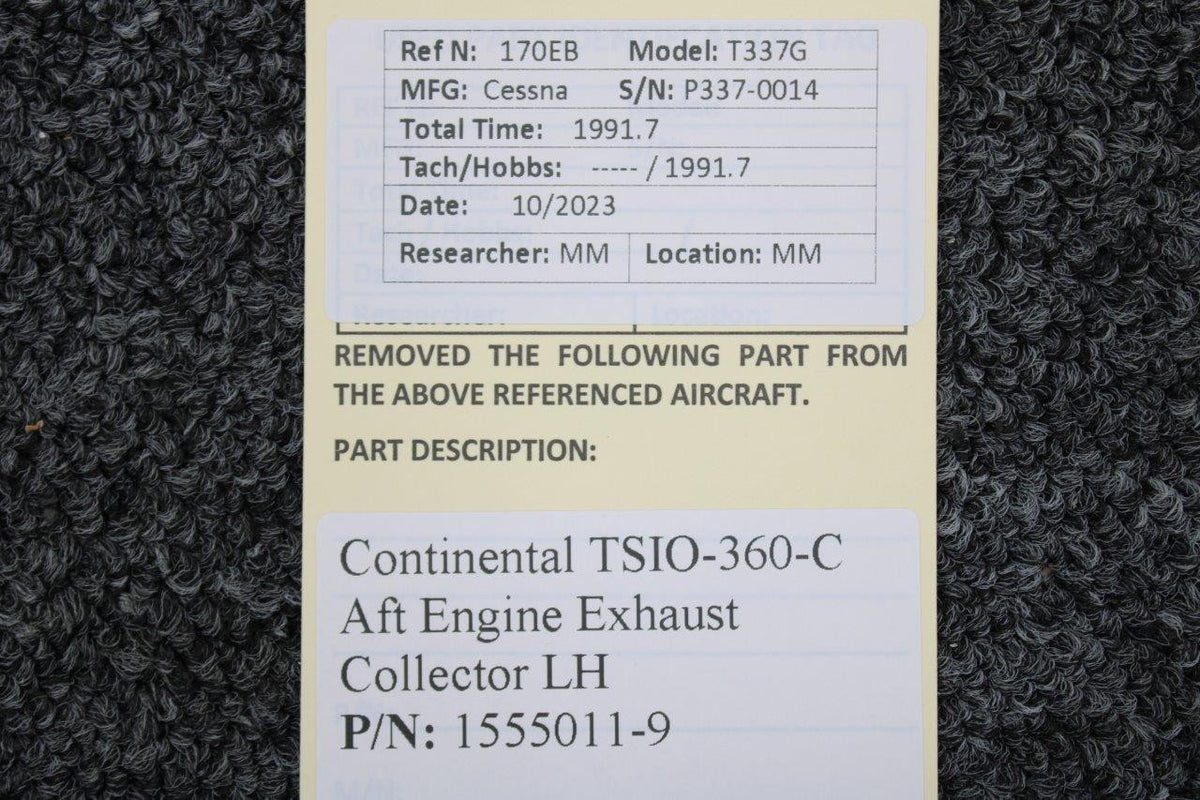 Continental Motors  1555011-9 Continental TSIO-360-C Aft Engine Exhaust Collector LH