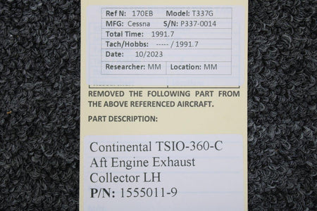 Continental Motors  1555011-9 Continental TSIO-360-C Aft Engine Exhaust Collector LH