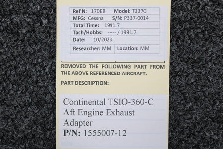 Continental Motors  1555007-12 Continental TSIO-360-C Aft Engine Exhaust Adapter