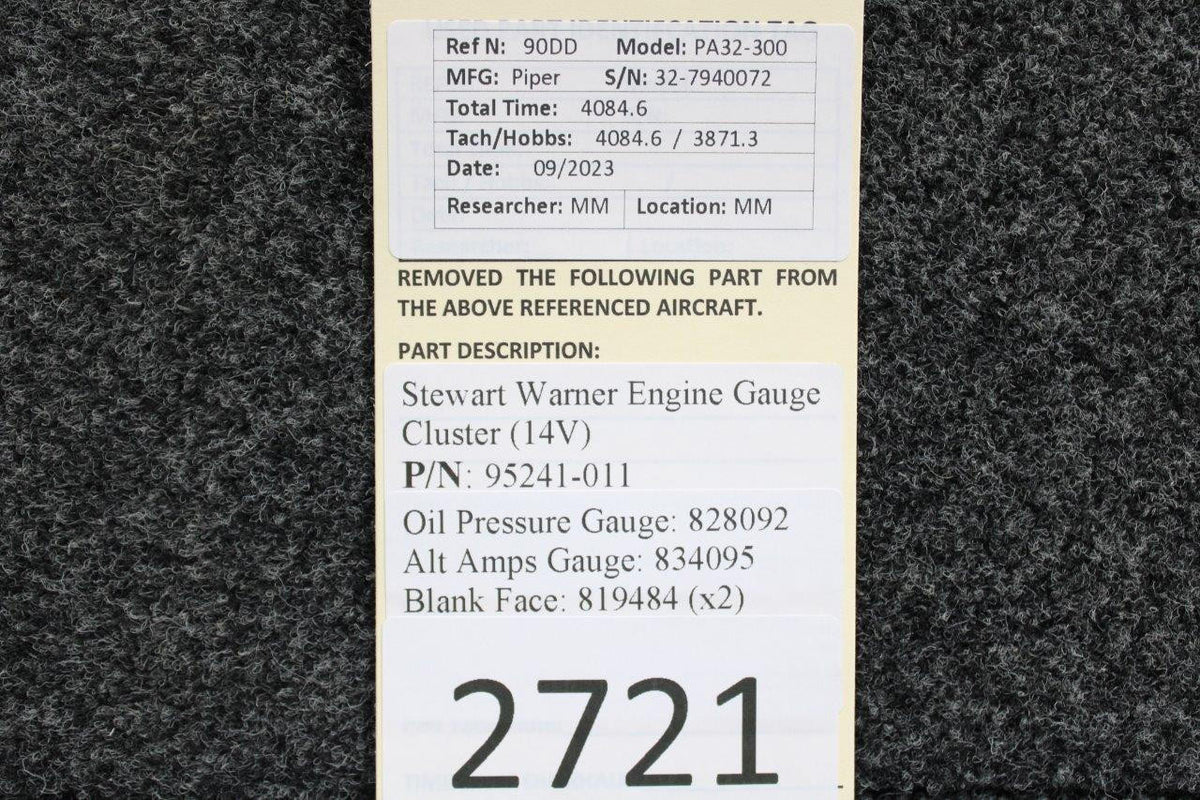 Stewart-Warner 95241-001 Piper PA32-300 Stewart-Warner Engine Gauge Cluster (14V)