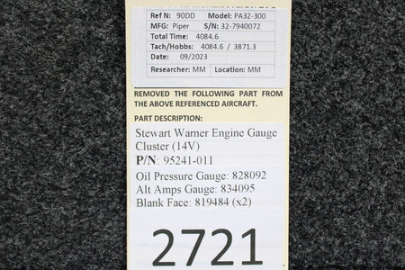 Stewart-Warner 95241-001 Piper PA32-300 Stewart-Warner Engine Gauge Cluster (14V)