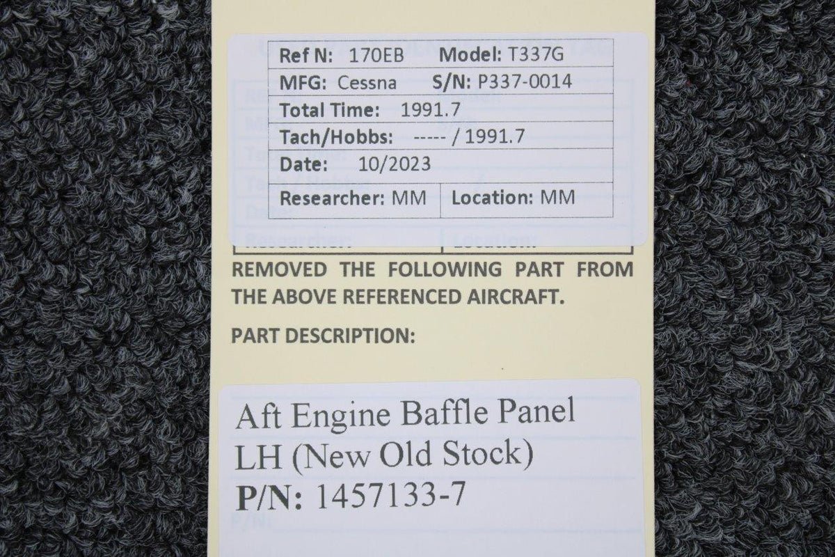 Cessna Aircraft Parts 1457133-7 Cessna T337G Aft Engine Baffle Panel LH (New Old Stock)