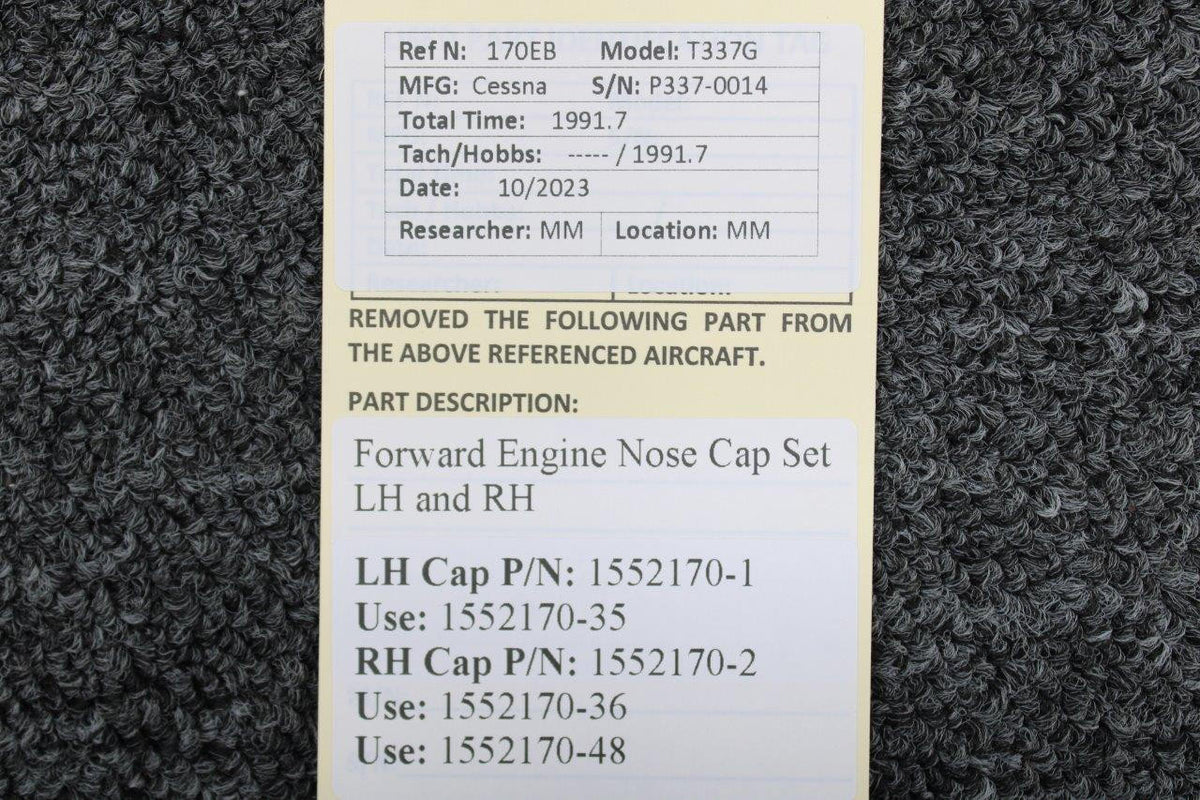 Cessna Aircraft Parts 1552170-1, 1552170-2 Cessna T337G Forward Engine Nose Cap Set LH and RH