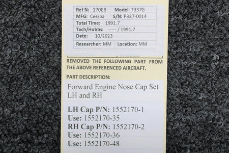 Cessna Aircraft Parts 1552170-1, 1552170-2 Cessna T337G Forward Engine Nose Cap Set LH and RH