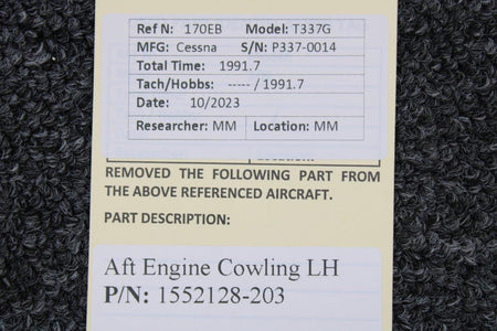 Cessna Aircraft Parts 1552128-203 Cessna T337G Aft Engine Cowling LH