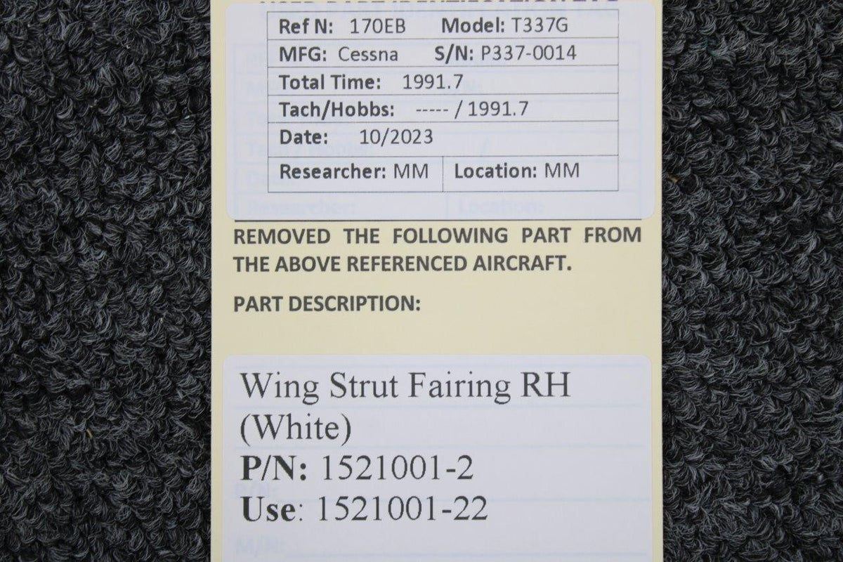 Cessna Aircraft Parts 1521001-2 (Use: 1521001-22) Cessna T337G Wing Strut Fairing RH (White)
