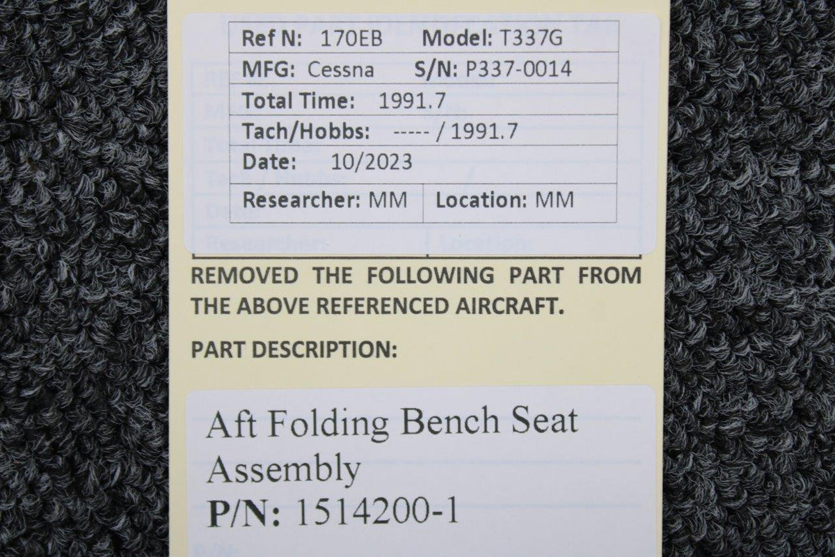 Cessna Aircraft Parts 1514200-1 Cessna T337G Aft Folding Bench Seat Assembly