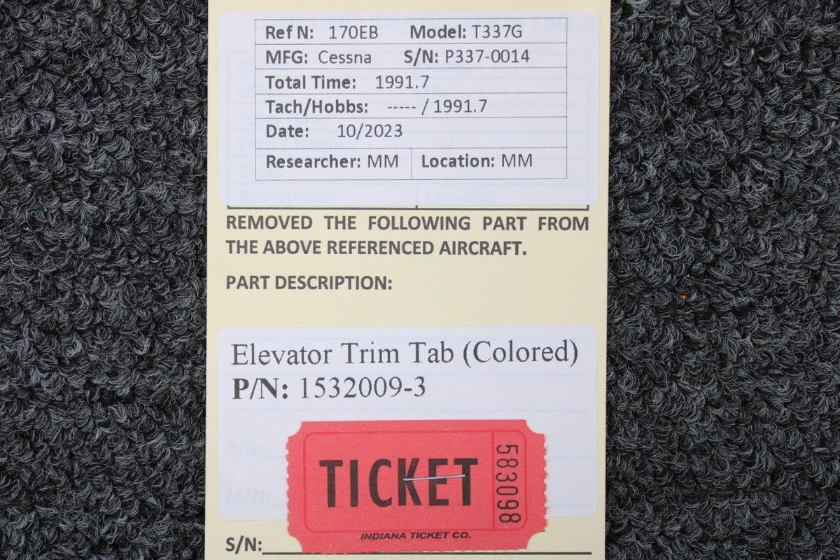 Cessna Aircraft Parts 1532009-3 Cessna T337G Elevator Trim Tab (Colored)