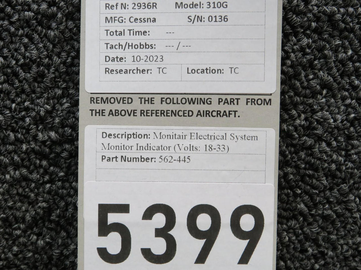Monitair 562-445 Monitair Electrical System Monitor Indicator (Volts: 18-33)