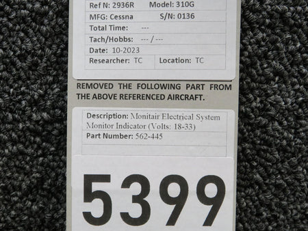 Monitair 562-445 Monitair Electrical System Monitor Indicator (Volts: 18-33)
