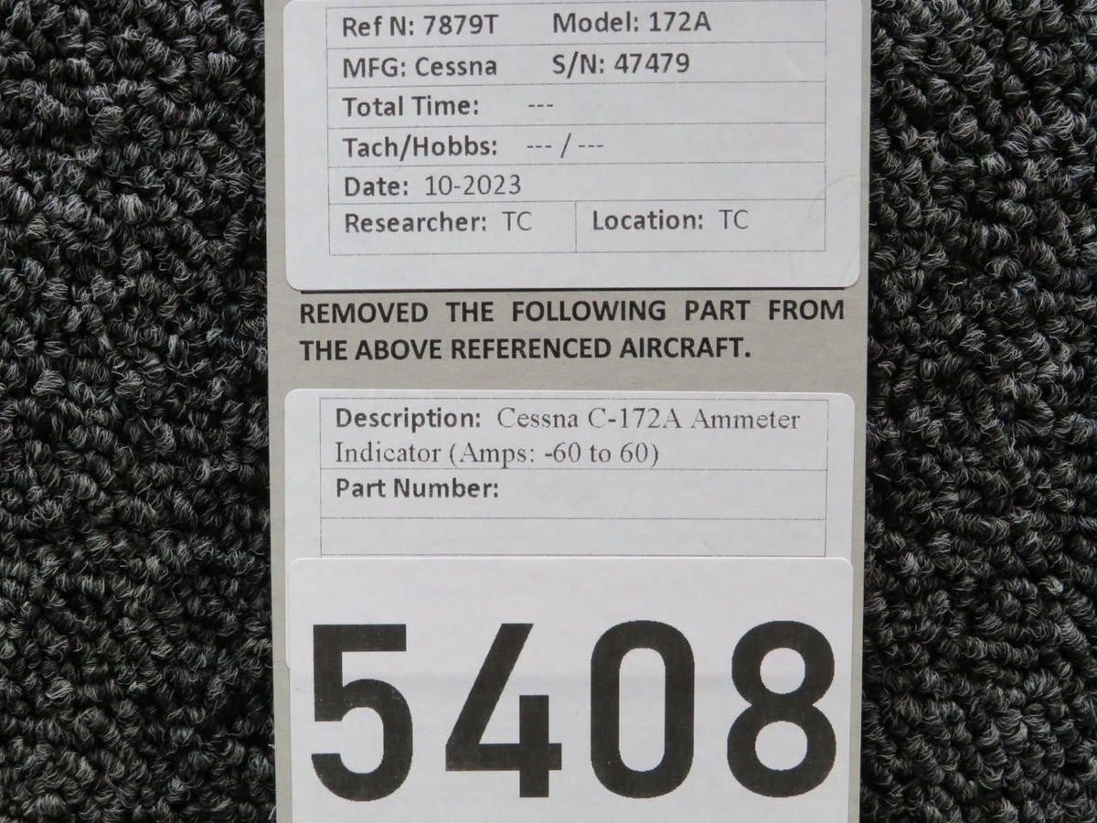 Airborne Cessna C-172A Ammeter Indicator (Amps: -60 to 60)