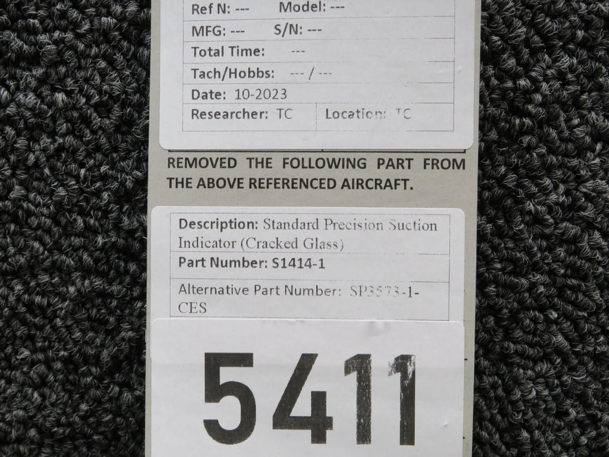 Standard Precision S1414-1 (Alt: SP3573-1-CES) Standard Precision Suction Indicator (Cracked Glass)