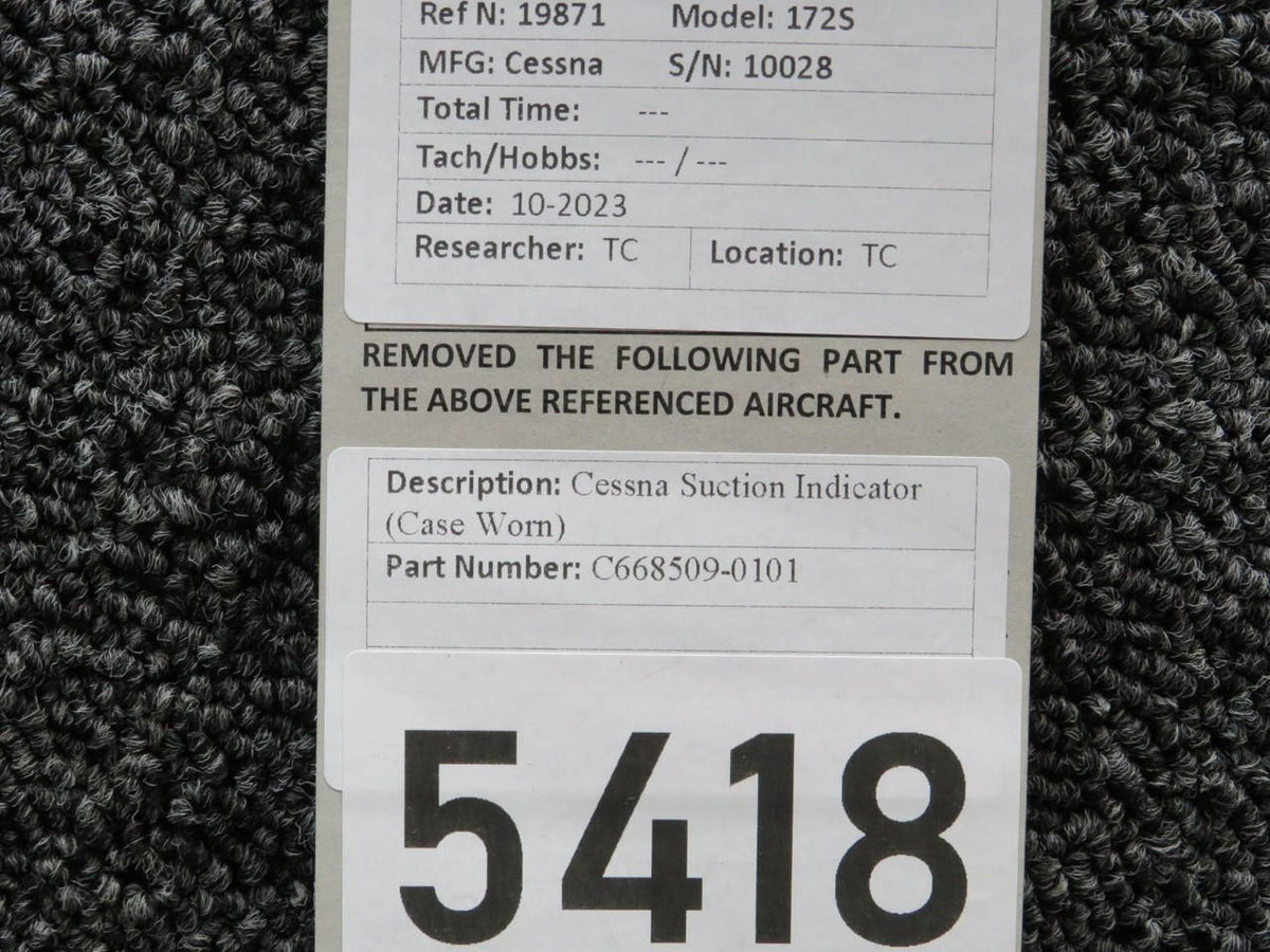 Cessna Aircraft Parts C668509-0101 Cessna Suction Indicator (Case Worn)