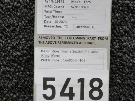 Cessna Aircraft Parts C668509-0101 Cessna Suction Indicator (Case Worn)