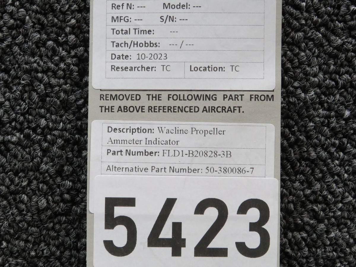 Wacline FLD1-B20828-3B (Alt: 90-380007-13) Wacline Propeller Ammeter Indicator