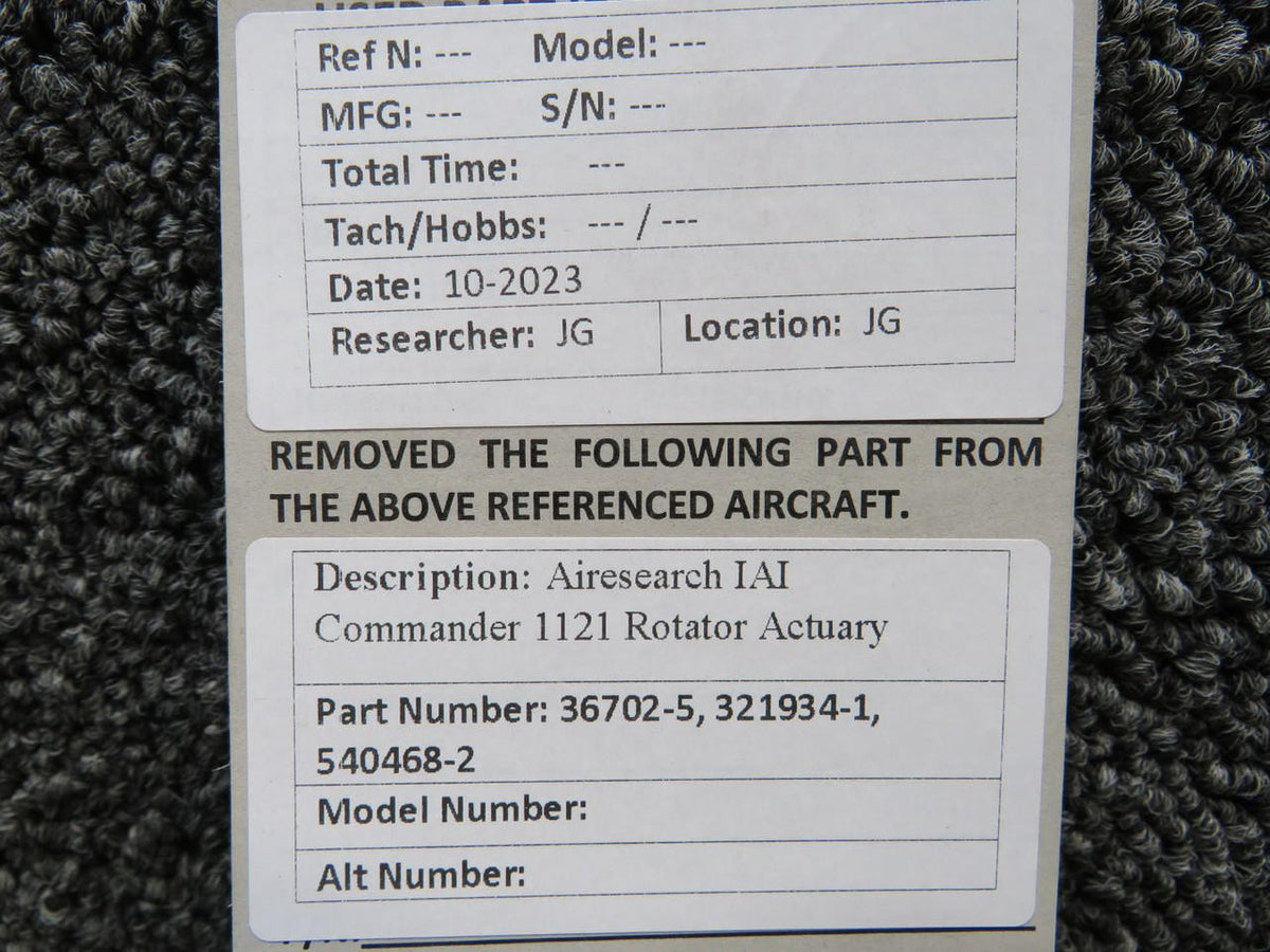 Airesearch 36702-5, 321934-1, 540468-2 IAI 1121 Airesearch Rotator Actuary