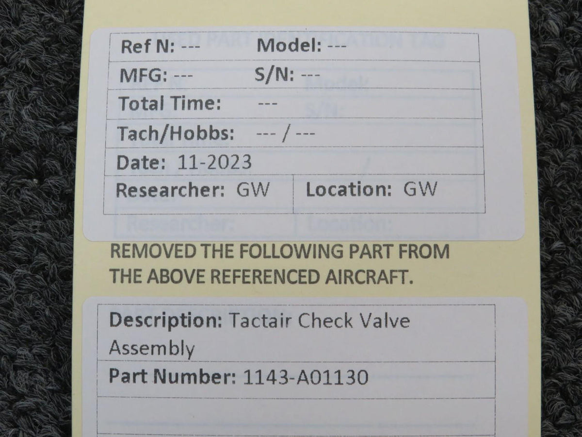 Tactair 1143-A01130 Tactair Check Valve Assembly