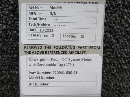 Pesco 220041-030-03 Pesco DC System Motor with Serviceable Tag (Volts: 27)