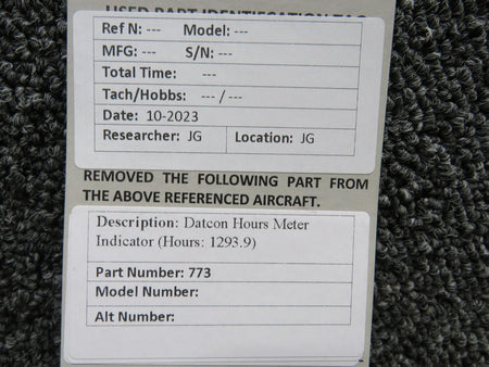 Datcon 773 Datcon Hours Meter Indicator (Hours: 1293.9)