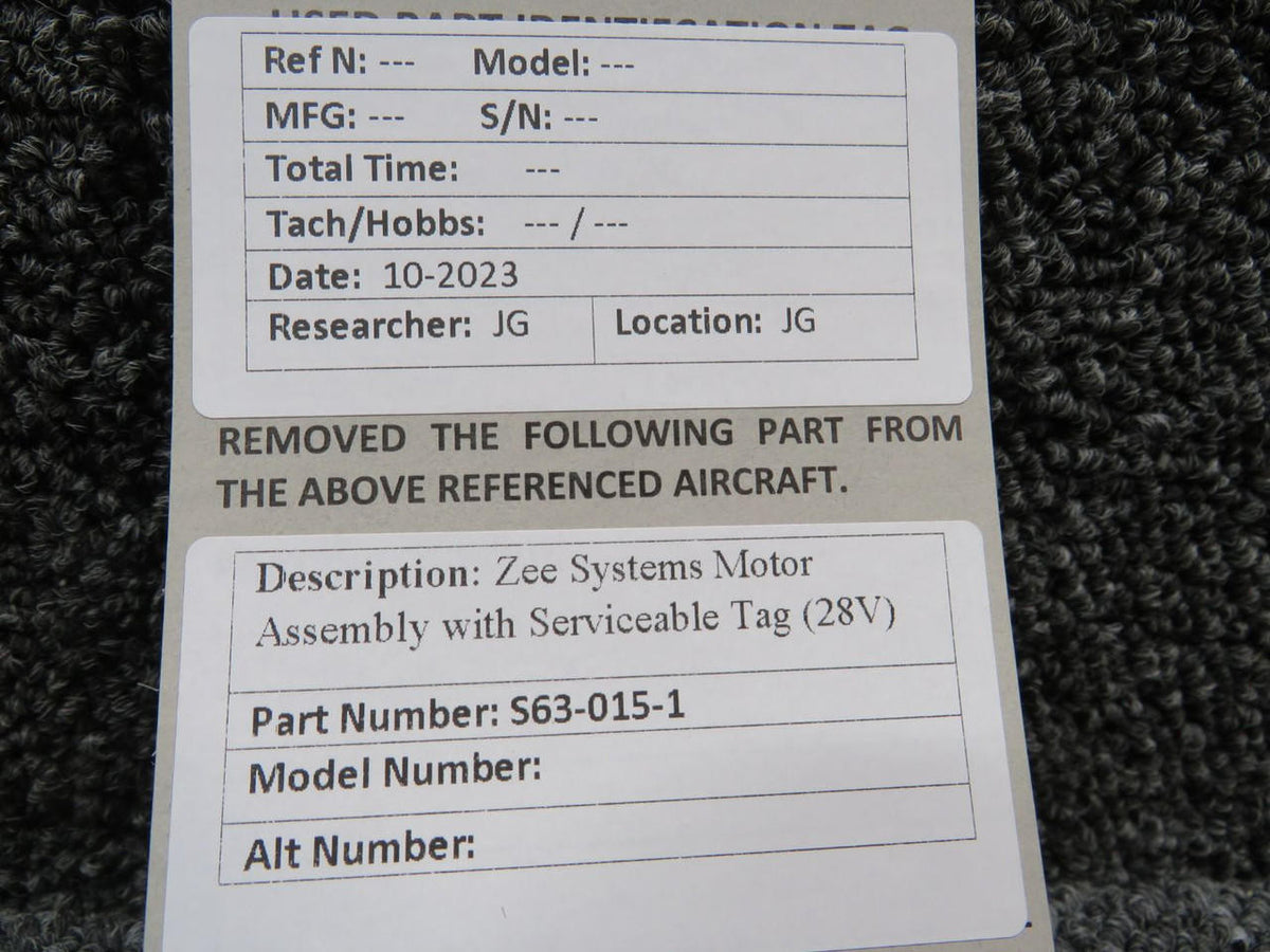 Zee Systems S63-015-1 Zee Systems Motor Assembly with Serviceable Tag (Volts: 28)