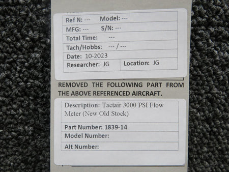Tactair 1839-14 Tactair 3000 PSI Flow Meter (New Old Stock)