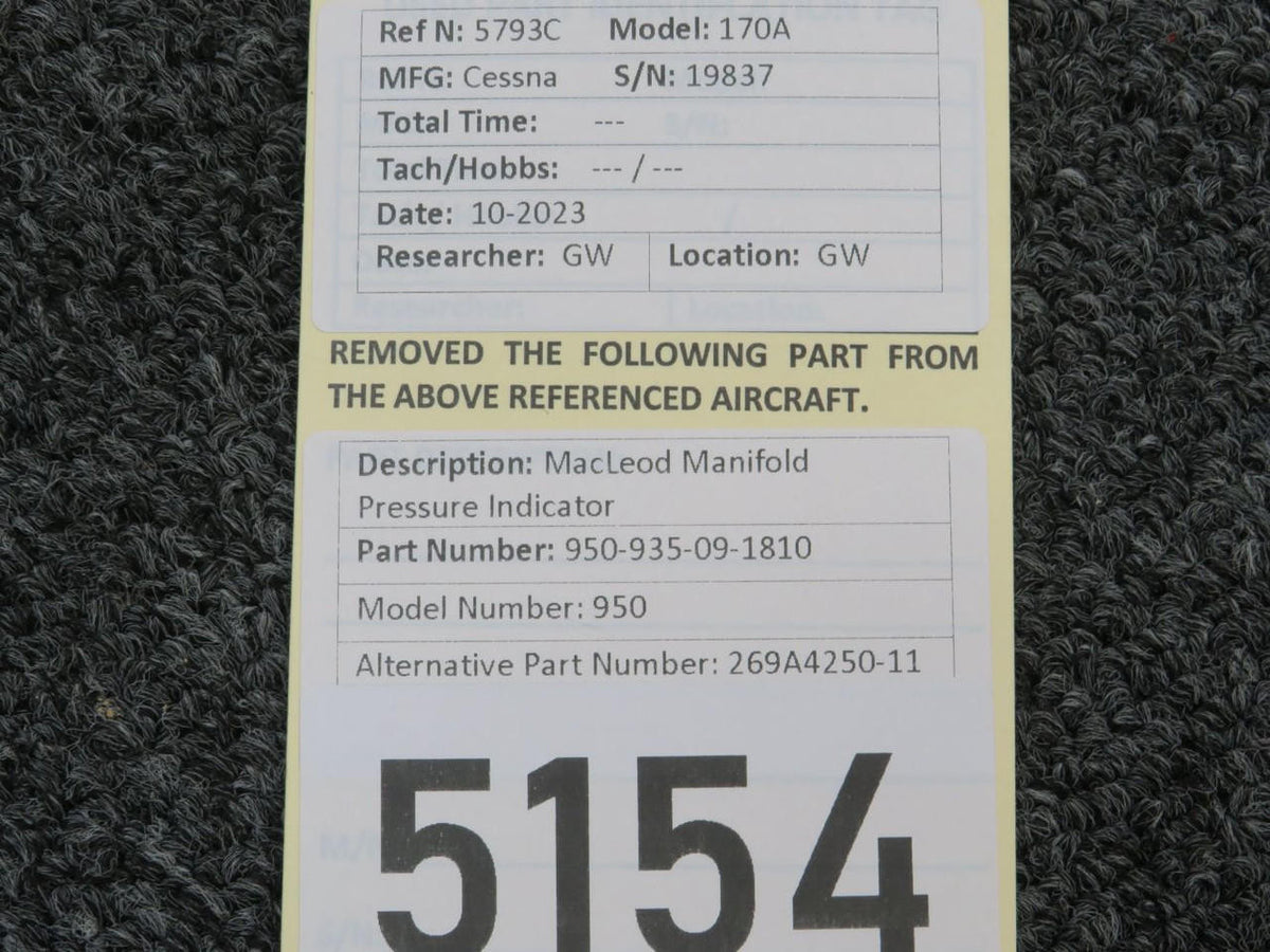 MacLeod 950-935-09-1810 (Alt: 269A4250-11) MacLeod 950 Manifold Pressure Indicator
