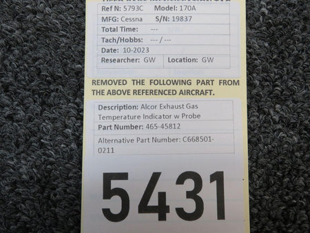 Alcor 465-45812 (Alt: C668501-0211) Alcor Exhaust Gas Temperature Indicator with Probe