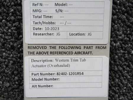 Western 82402-1201R54 Gulfstream Western Trim Tab Actuator (Torn Boot, Overhauled)