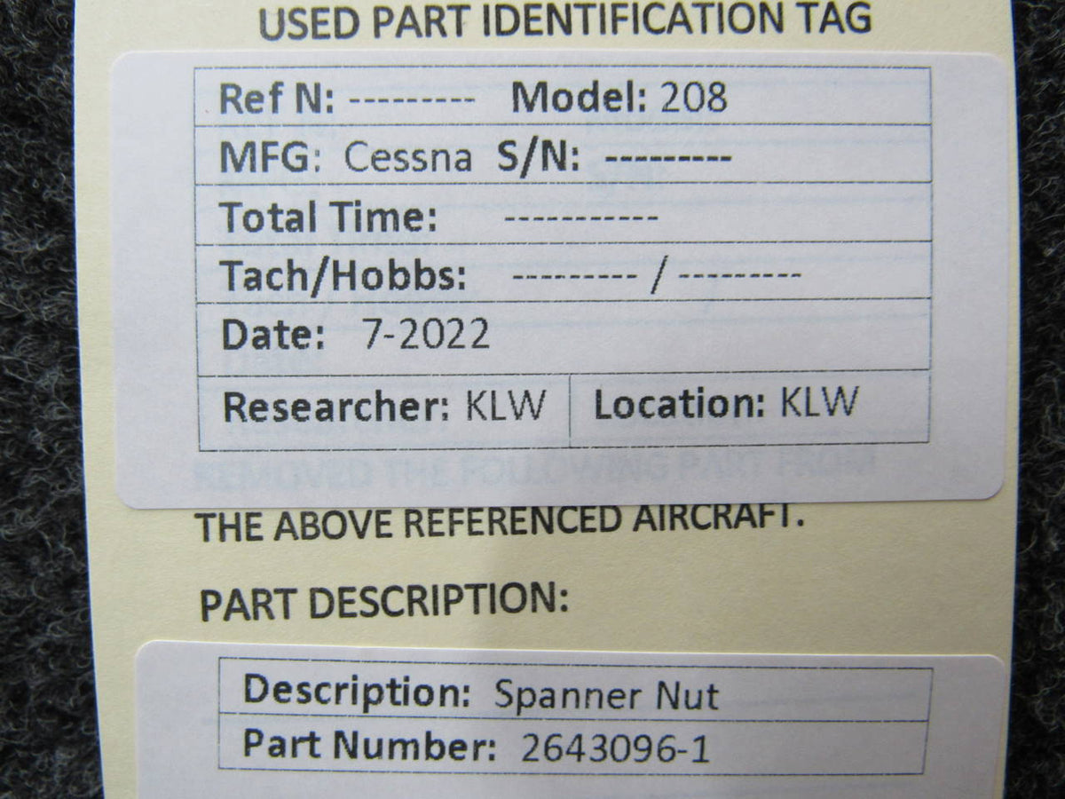 2643096-1 Cessna 208B Spanner Nut BAS Part Sales | Airplane Parts