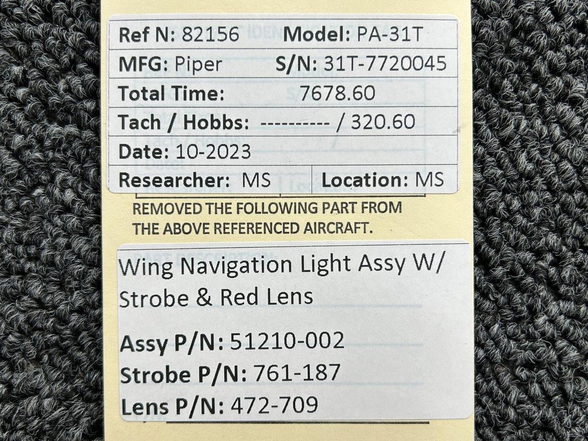 Piper Aircraft Parts 51210-002 Piper PA-31T Wing Navigation Light Assembly with Strobe and Lens