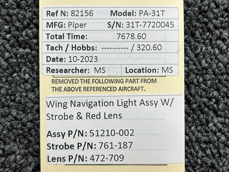Piper Aircraft Parts 51210-002 Piper PA-31T Wing Navigation Light Assembly with Strobe and Lens