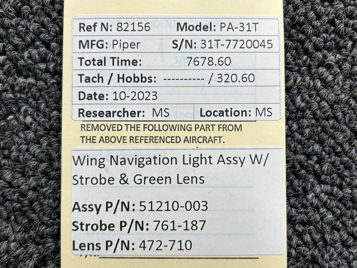 Piper Aircraft Parts 51210-003 Piper PA-31T Wing Navigation Light Assembly with Strobe and Lens
